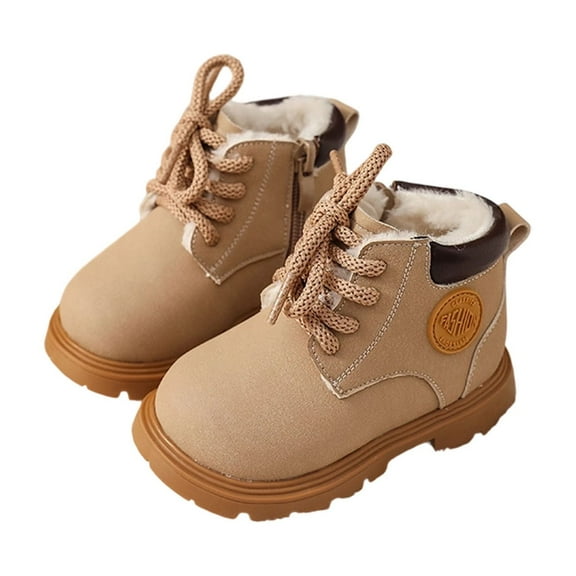 Babcutegg Kid Girls Boots Snow Boots Western Style Thick Bottom Fleece Lined Round Head Fall and Winter Shoes for Girls Beige Size 1