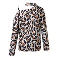 thumbnail image 5 of Gibobby Blusas De Moda de manga larga de otoño e invierno para mujer con botones estampados en el cuello（Marrón， S), 5 of 5