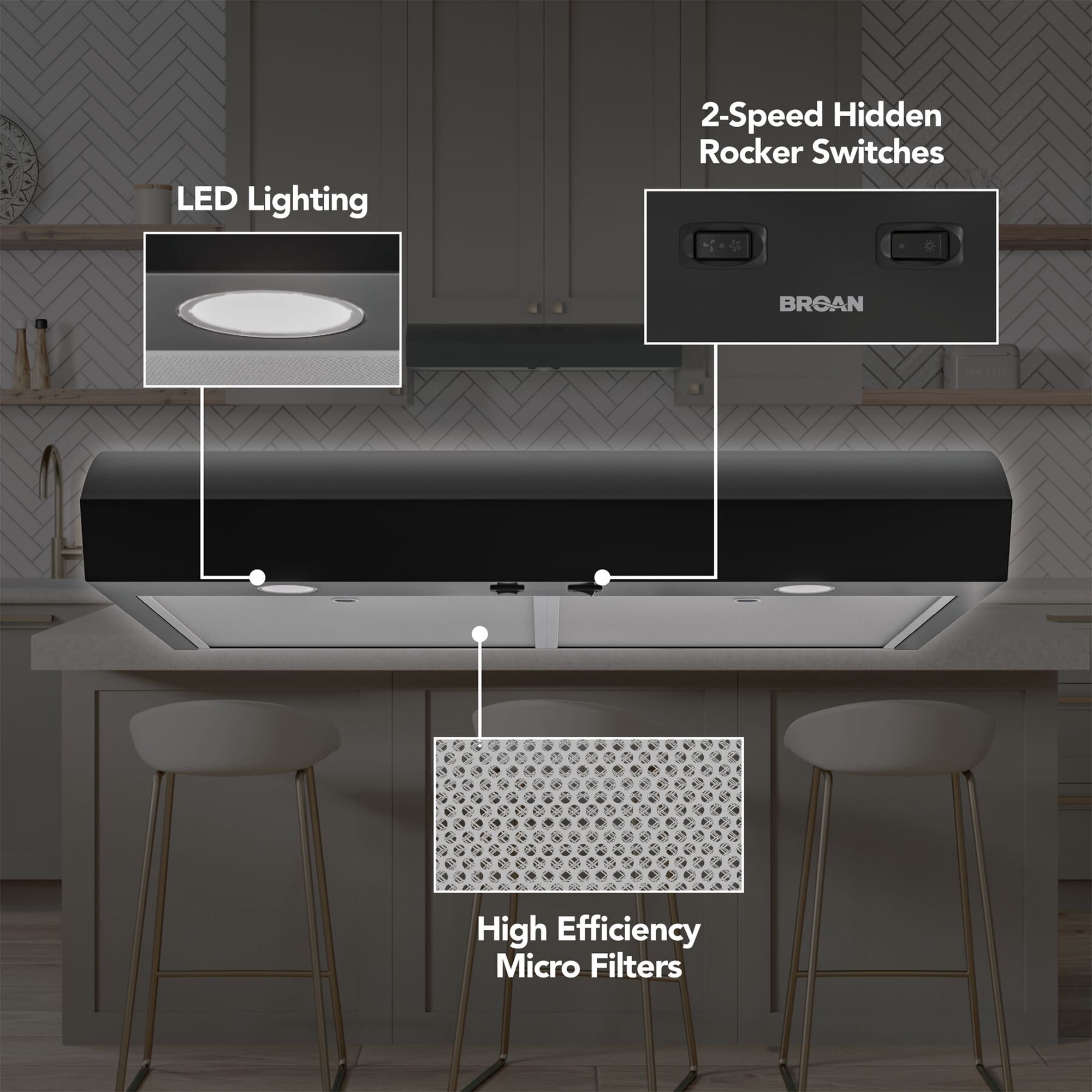 Broan-NuTone 30" Under Cabinet Rangehood, ENERGY STAR, 350 Max Blower CFM, Black
