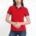 thumbnail image 2 of Babysbule Women's Contrast Trim Short Sleeve Polo Shirt, Stretchy Nylon Spandex Lapel Collar Top, Casual Workwear for Daily Office Outdoor Activities and Weekend Wear, 2 of 6