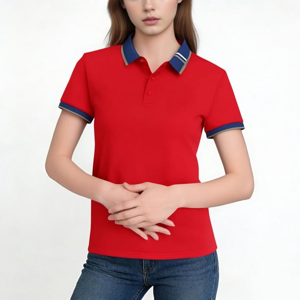 Tops Casuales de Negocios para Mujeres con Cuello de Solapa Y Mangas Cortas, Tela Transpirable Ligera para Oficina, Viajes Y Uso Diario, Top de Verano de Punto con Diseño de Tres Botones