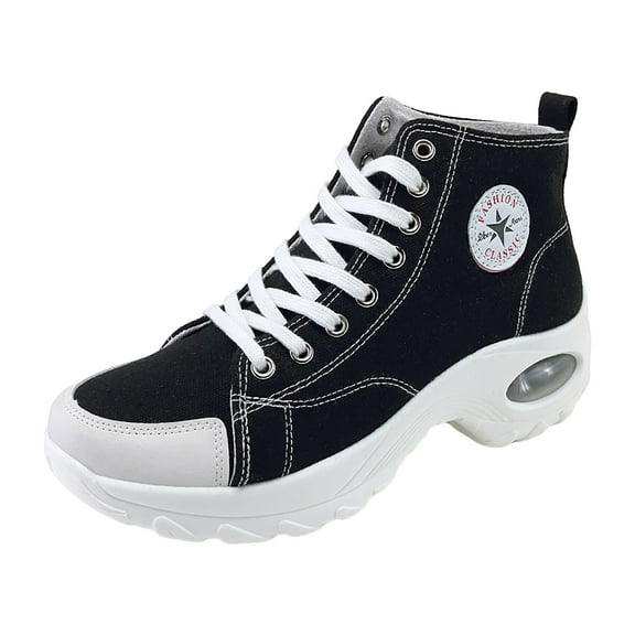 High Top Fashion Sneakers for Women 2025 Fashion Casual Comfortable Air Cushion Lace up Canvas Walking Shoes