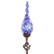 Exhart  Hand Blown Pearlized Blue Glass Twisted Flame Solar Powered Garden Stake with Finial, 36 inch, Metal