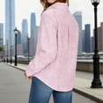 thumbnail image 6 of YanHoo Women Cotton Linen Button Down Shirts Striped Long Sleeve Blouses V Neck Collared Ladies Summer Casual Office Work Tops Pink,XXL, 6 of 8