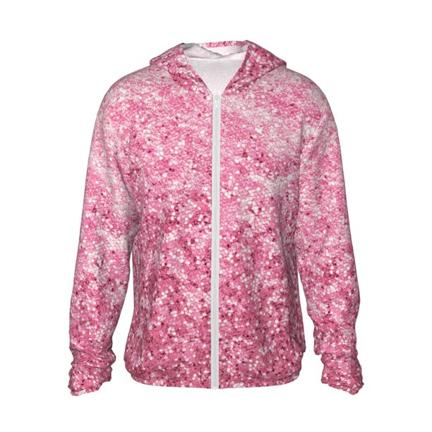 Fotbe Pink Glitter Chaqueta con Protección Solar UPF 50+ para Hombre y Mujer, Camisa con Capucha y Bolsillos-X-Large