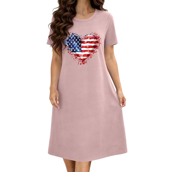Fjofpr Women's Dreamy Soft Collection Short Sleeve Sleepshirt Women's Oversized Short Nightgown Fashion Chest Heart Shaped Printed Short Sleeve Nightdress