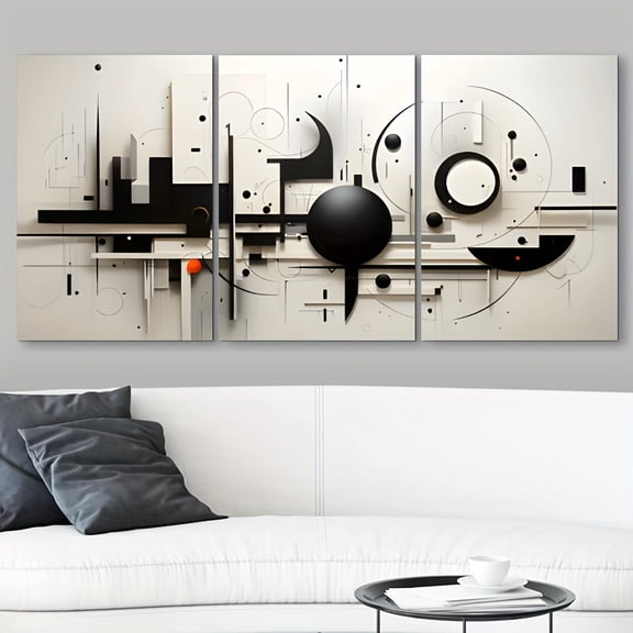 2D Flat 3pcs Framed Canvas Wall Art Bold Modern Geometric Abstract Design in Black& White, Minimalist Line Painting for Living Room, Bedroom, or Office, Sleek& Contemporary Decor,