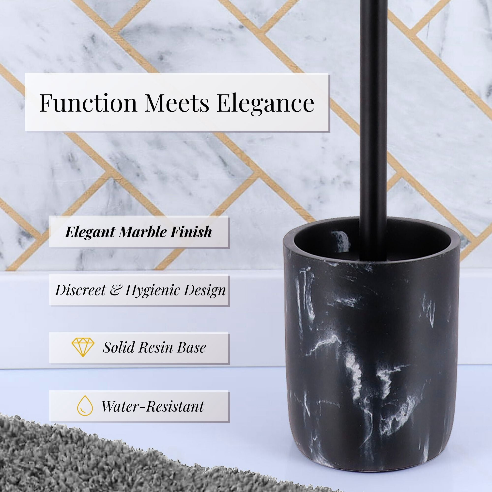 Black Marble Toilet Brush and Holder Set