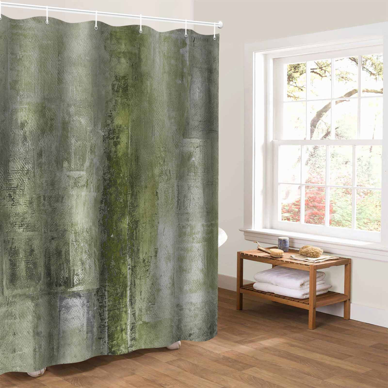 Sage Green Oil Painting Bathroom Curtain 84 Inch Shower Curtain with Hooks, Modern Abstract Graffiti Street Art Waterproof Polyester Bath Curtain Washable Bathtub Curtain 72''x 84''