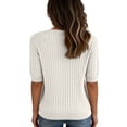 thumbnail image 5 of Womens Short Sleeve Sweater V Neck Lightweight Knit Spring Summer Tops Henley Button Blouses Beige 2XL, 5 of 5