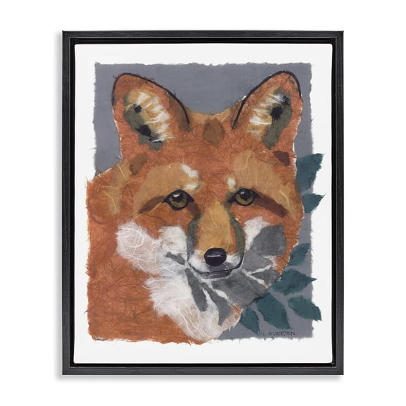 Stupell Industries Farmhouse Fox with Opaque Leaves Black Floating Frame Canvas Art, 17 x 21, by Nancy Overton