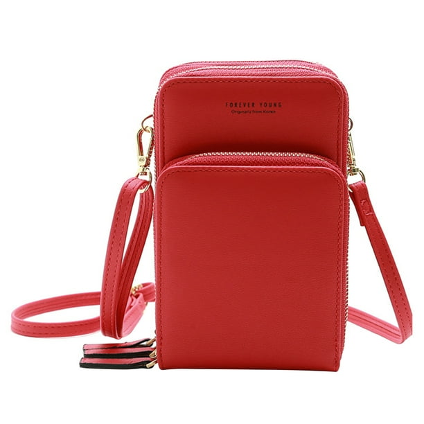Amdohai Women Mini Crossbody Bag With Adjustable Strap Solid Pattern Zip Handbags Multipurpose Mini Shoulder Bag Waterproof Purse Pouch Bag Red