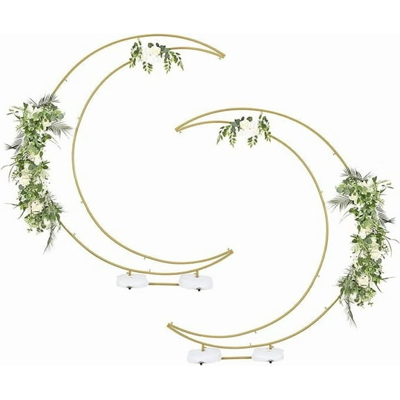 2Pcs Gold Balloon Arch Stand Curved Wedding Arch Backdrop Stand, Moon Arch for Ceremony Birthday Party Bride Baby Shower, Half Curved Arch Backdrop Stand with Rectangular Base