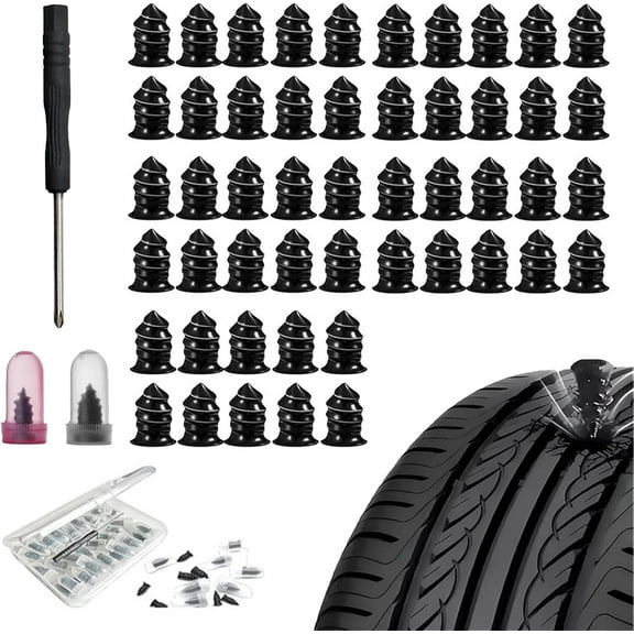 Tire Repair Rubber Nails Kit with 2 Sizes, Screw in Tire Repair Plugs, Heavy Duty Fast Self-Service Vacuum Tires Screw Spiral Universal Tires Puncture Repairs Kit for Car Motorcycle Truck