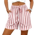 thumbnail image 7 of YTCAMLO Striped Womens Wide Leg Shorts Casual Elastic Waist Lounge Shorts with Pockets Drawstring Loose Fit Beach Shorts, 7 of 7