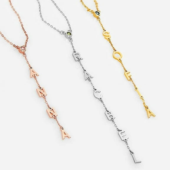 Personalized Planet Women's Vertical Name with Birthstone Y-Necklace