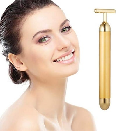 Beauty Bar 24k Golden Pulse Facial Massager, T-Shape Electric Sign Face Massage Tools for Sensitive Skin Face Pull Tight Firming