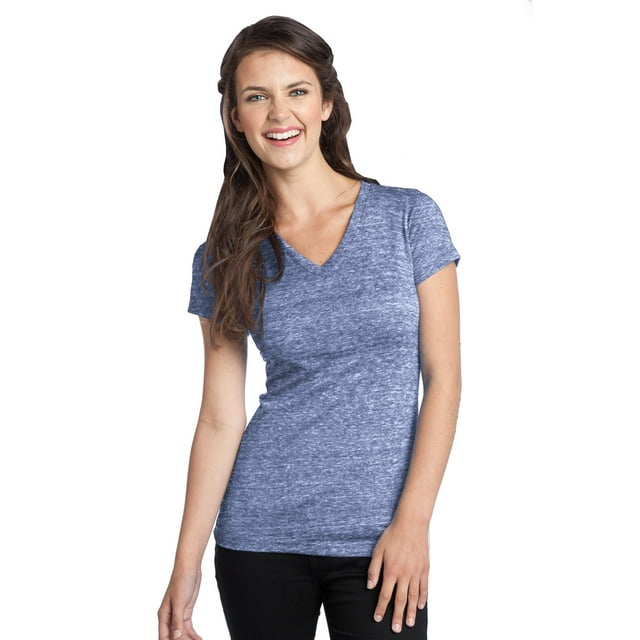 Camiseta con cuello en V Tri-Blend Distrito Juniors S Azul marino jaspeado DT242V