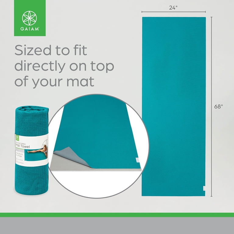 Gaiam No-Slip Yoga Mat Towel, Teal and Grey photo 2