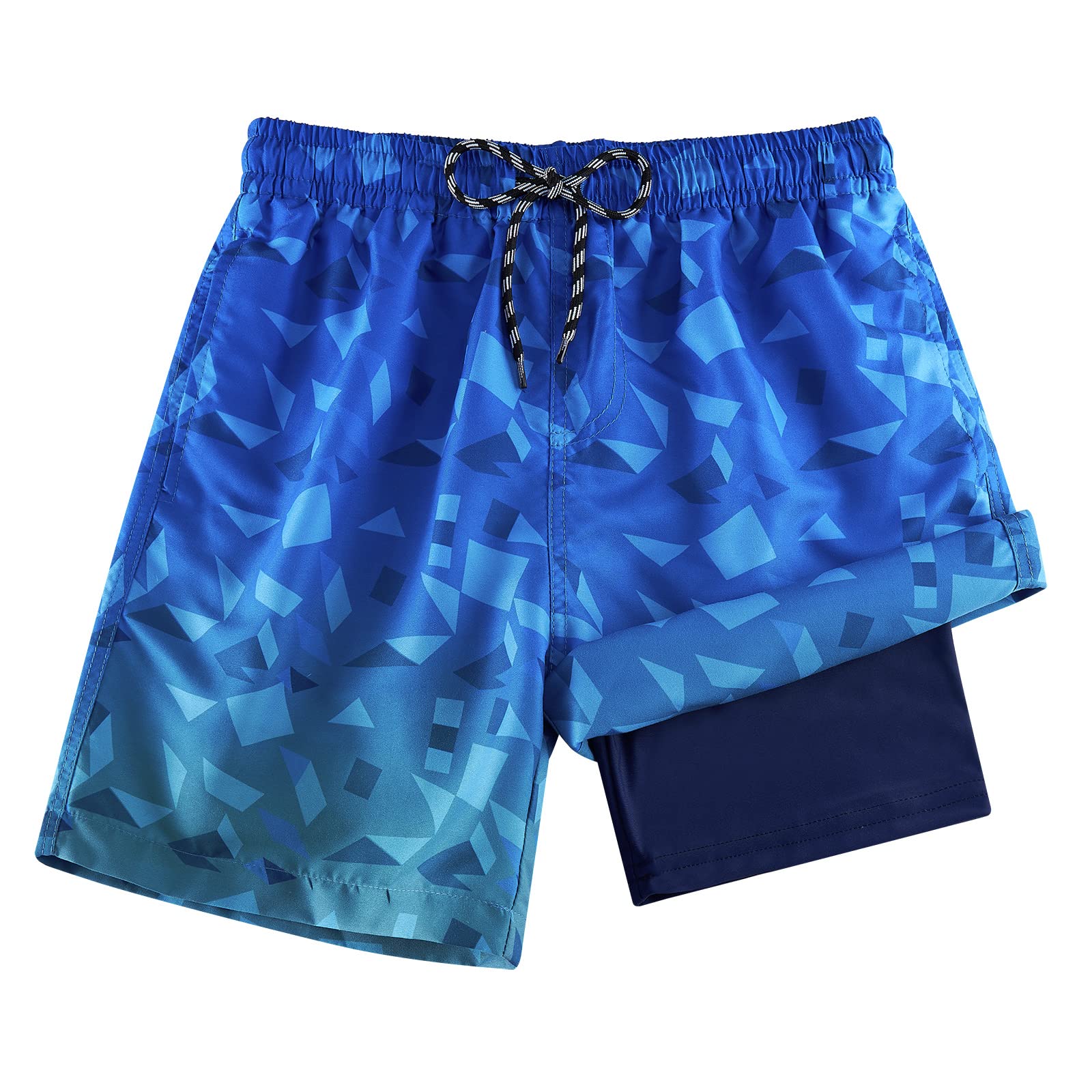 Cozople Boys Compression Swimsuit with Boxer Brief Liner Swimming Trunk