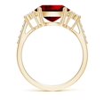 thumbnail image 2 of ANGARA Lab Grown 3.3 Ct Ruby Engagement Ring with Trio Diamond Accents for Women in 14K Yellow Gold (Size-10x8mm) | July Birthstone, Anniversary, Jewelry Gift for Women | Lab-Grown Ruby Ring, 2 of 7