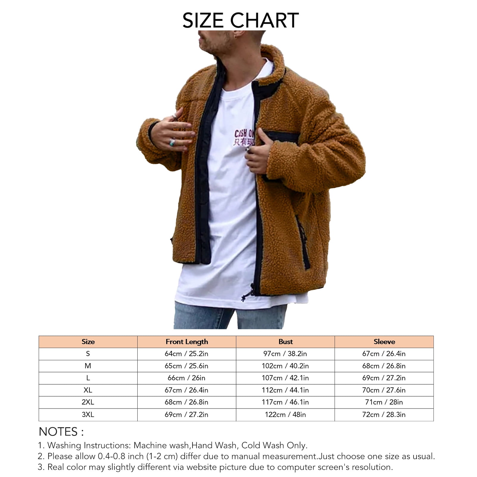 Cardigan Coat Long Sleeve Pocket Zipper Fashionable Comfortable Jacket Top for Men Brownish Yellow 3XL