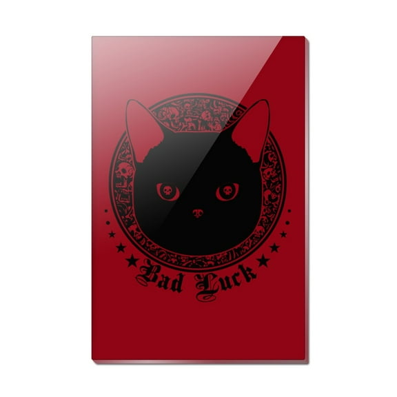 Bad Luck Black Cat with Skull Bones Rectangle Acrylic Fridge Refrigerator Magnet