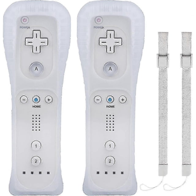 2 Wii Controllers - Remote Game Controller With Silicone Case - Without Motion Plus (white)