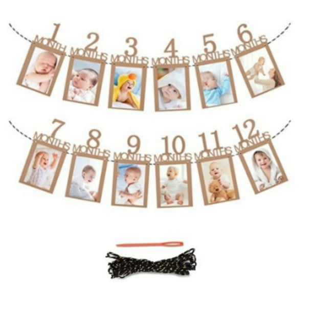 Guirnalda de Fotos 1er Cumpleaños, Cumpleaños Bebé Foto Banner 1 a 12 Meses, Bebé Hito Foto Cumpleaños Bebé Primera Guirnalda Foto Banner Niños Foto Mensual Prop para Decoración de Fiesta Niñas/Niños
