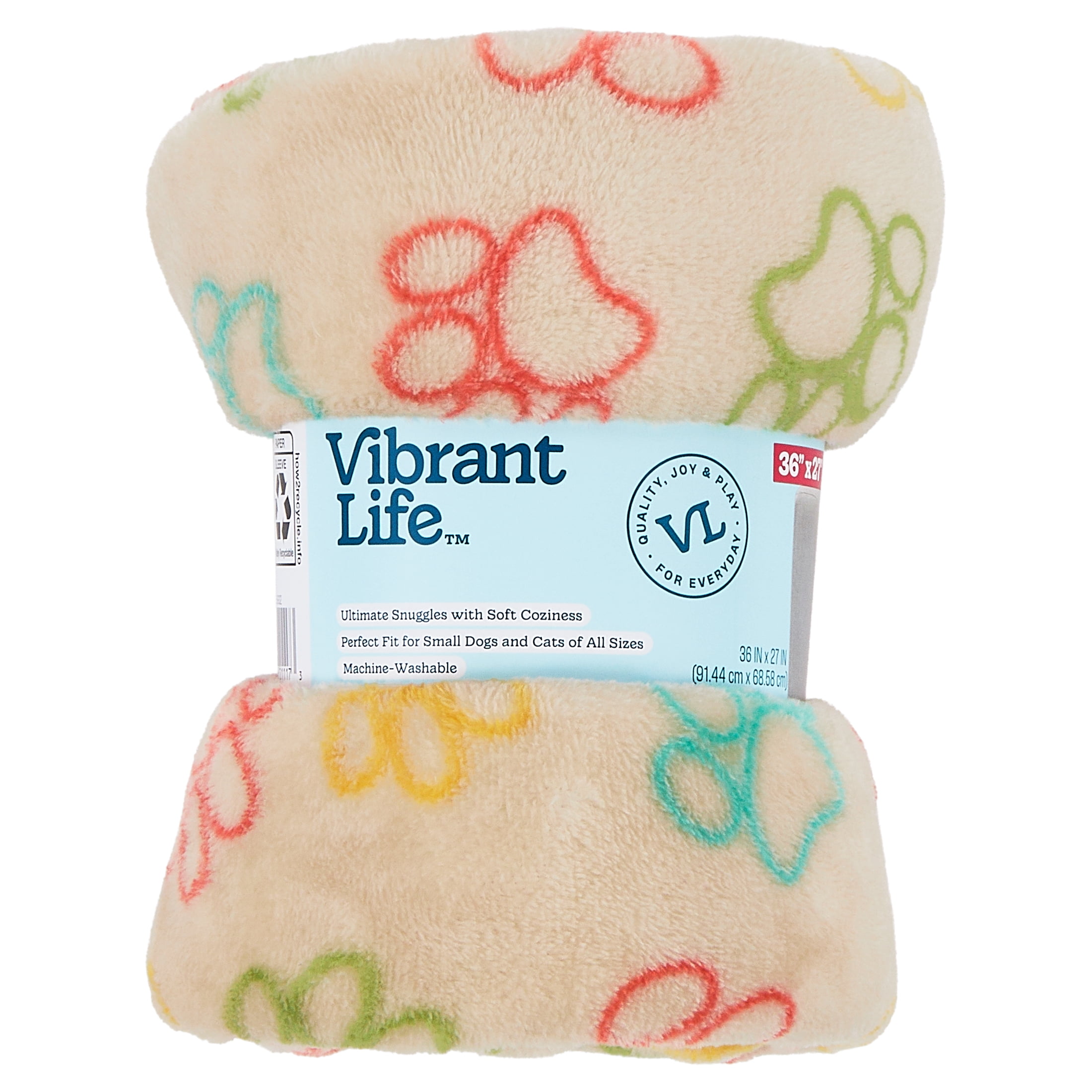 (2 pack) Vibrant Life Pet Throw, Multicolor Paws, 36" x 27"