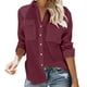 thumbnail image 3 of Blusa con cuello en V y cierre de botones, blusa de manga larga para mujer, camisa con cuello vuelto, blusas con cuello vuelto, máxima comodidad, 3 of 6