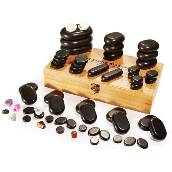 Master Massage 60 Piece Hot Stone Rock Massage Deluxe Pack Set with 7 Chakra