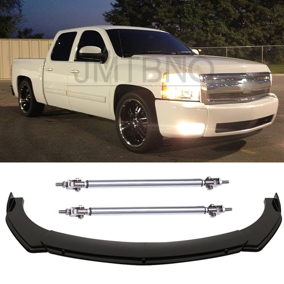 For Chevy Silverado 1500 LT Gloss Front Bumper Lip Splitter Spoiler   Strut Rods