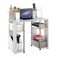 thumbnail image 2 of Furinno Jaya 35.3 Inch White Computer Desk with Raised Hutch and Open Shelf, Gaming Desk, Office Desk for Home Office, Bedroom, White Wood/Stainless Steel, 2 of 6