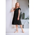 thumbnail image 4 of Vestido de verano Arshiner para niñas, manga con volantes, acampanado, negro fluido, 4 of 5