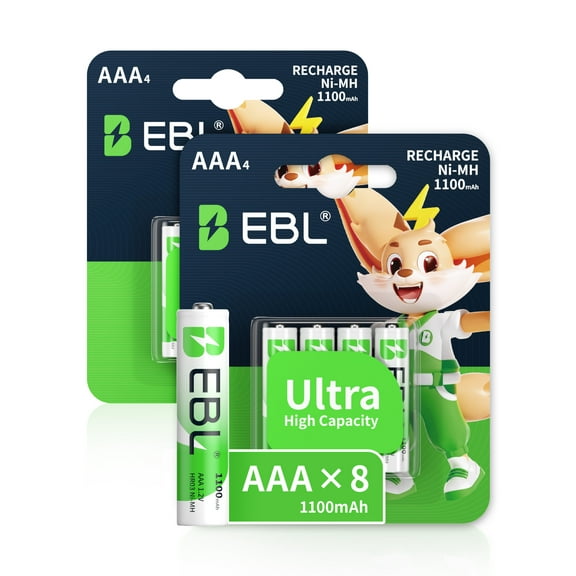 EBL Rechargeable AAA Batteries (8 Pack), Precharged Long Lasting, Ni-MH, Triple a Batteries