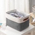 thumbnail image 4 of Storage Basket with Leather Handle, 11.02 inch Fabric Storage Bin, Clothes Organizer Basket, Laundry Storage Basket, Foldable Linen Storage Box, Closet Blanket Organizer for Bedroom Household, 4 of 5