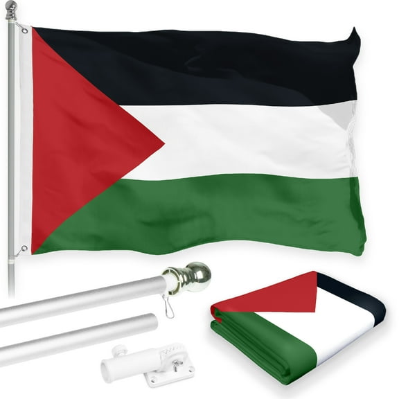 G128 Combo Pack: 6 Feet Tangle Free Spinning Flagpole (Silver) Palestine Palestinian Flag 3x5 ft Printed 150D Brass Grommets (Flag Included) Aluminum Flag Pole