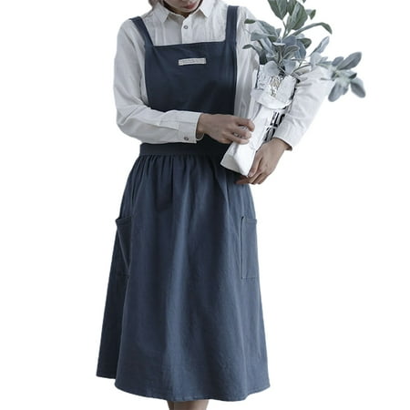 

Meizhencang Women Men Work Kitchen Flower Coffee Shop Solid Color Soft Washed Cotton Apron