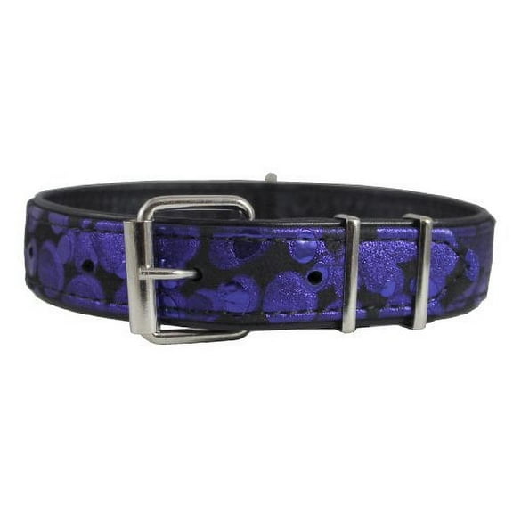 Black Genuine Leather Blue Print Dog Collar 20"x1.25" Fits 14"-18.5" Neck