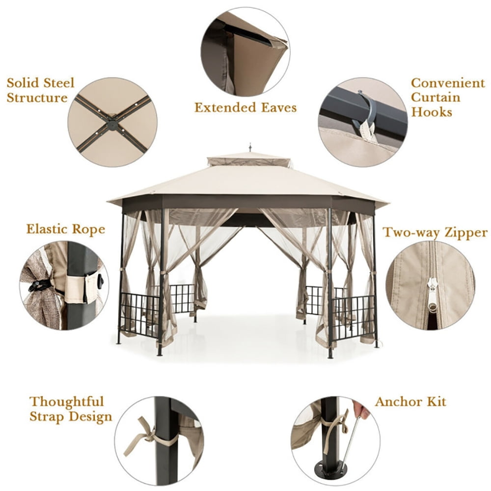 Aimee Lii 10' x 12' Octagonal Patio Gazebo, Backyard Canopy Gazebo, Beige Aimee Lii 10' x 12' Octagonal Patio Gazebo, Backyard Canopy Gazebo, Beige