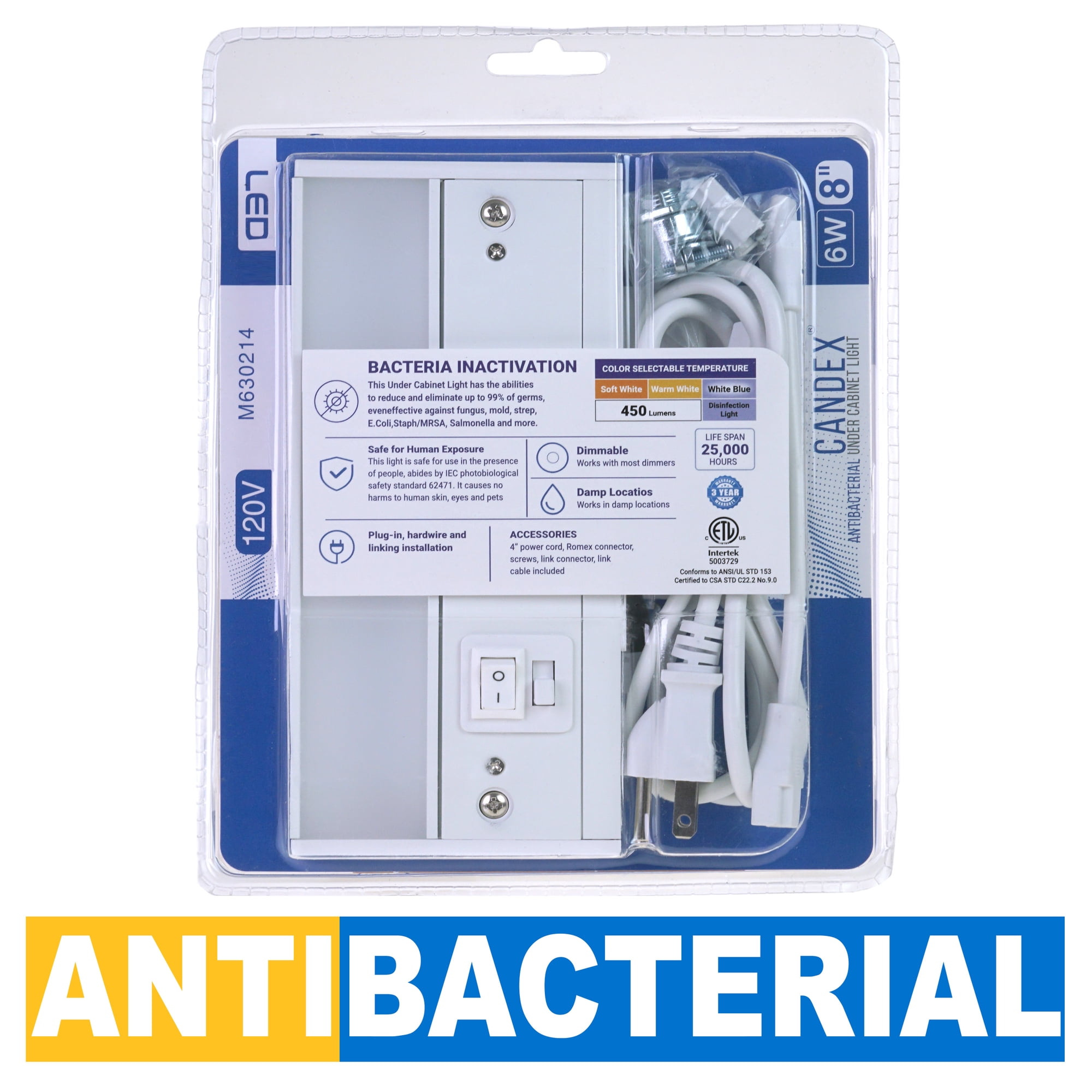 Candex Antibacterial LED Under Cabinet Light 6 W 120 V 8-inch M630214