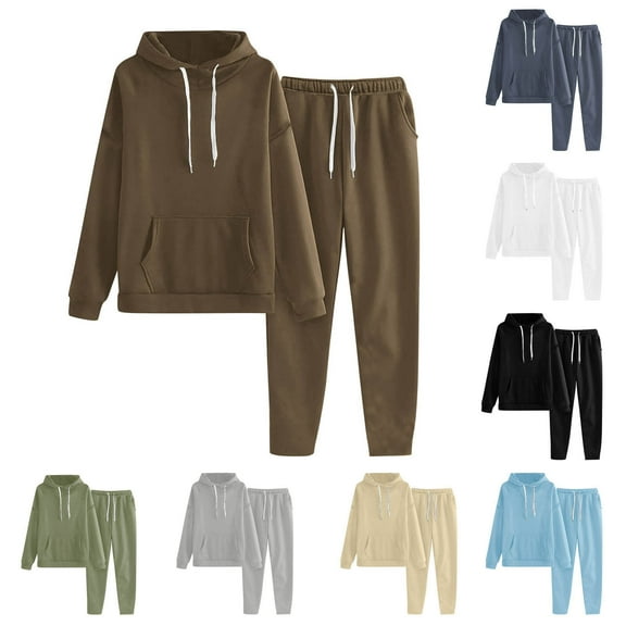 Brondbend Womens Track Suits 2 Piece Set Long Sleeve Solid Drawstring Hooded Tracksuit with Front Pocket Jogger Sweatpants with Pockets Loose Fit Outdoor Workout Sweatsuits,Army Green