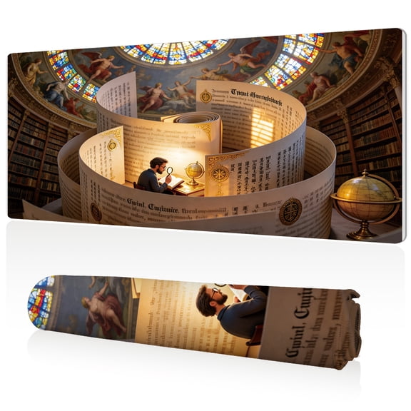 LIVEKEY Mouse Pad XXL Library Themed with Scholar Design 80x40cm Large Desk Mat Full Coverage Durable Easy to Clean Non Slip Base and Stitched Edges for Gaming Office Use