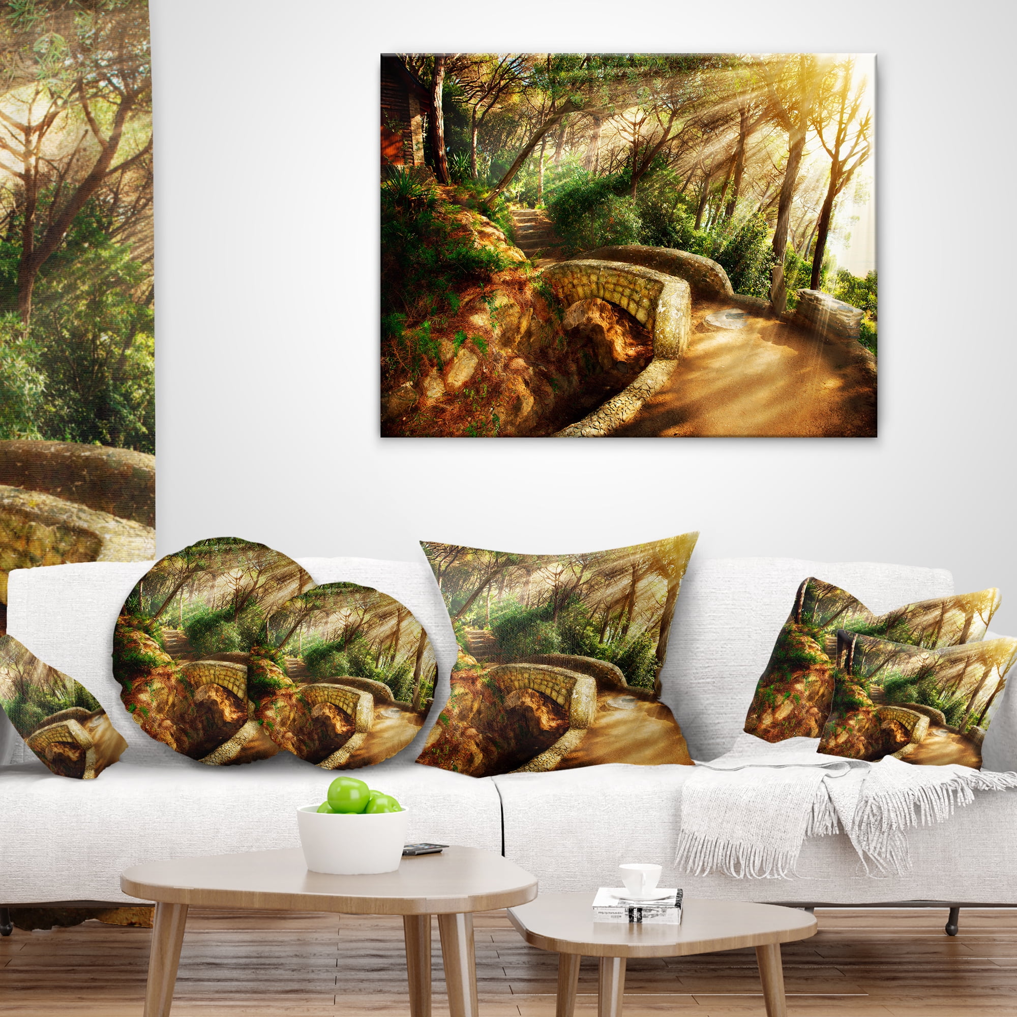 Designart Bright Sun in Mystical Park - Landscape Printed Throw Pillow - 12x20