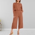 thumbnail image 4 of Traje De Pantalón Recortado Traje informal de 2 piezas para mujer, camisa de cintura alta, pantalones superiores, cuello redondo, atuendo diario Cgtredaw Marrón M para Mujer, 4 of 7