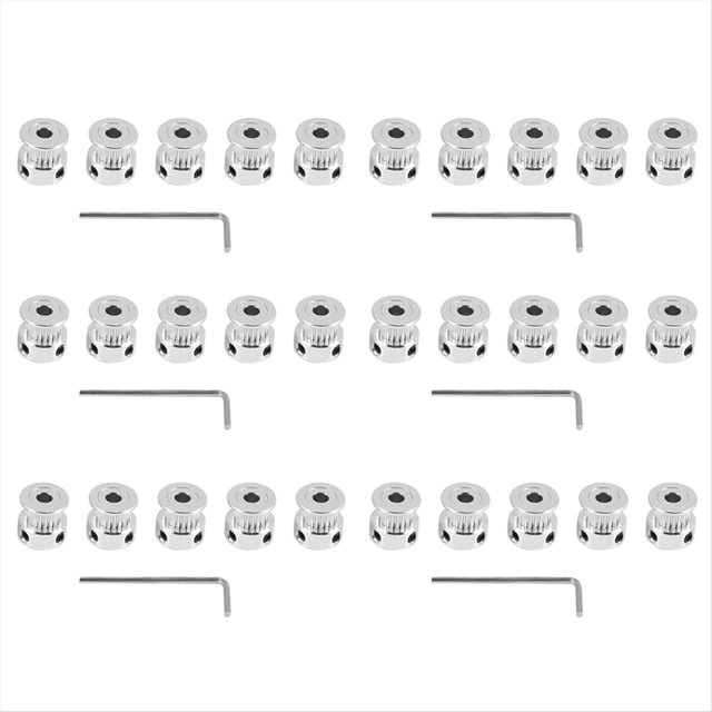 30Pzs Polea de Correa Dentada de Aluminio 20 Dientes Diametro 5 mm 6 mm Y Llave para Impresora 3D RepRap Prusa I3