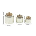 thumbnail image 3 of DecMode 8", 6", 5"H Silver Glass Decorative Jars with Wood Lids, 3-Pieces, 3 of 7