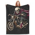 thumbnail image 5 of LNWH Skeleton Riding Retro Motorcycle Pattern Throw Blanket, Flannel Sofa Blankets for All Seasons, 40"x30", 5 of 8