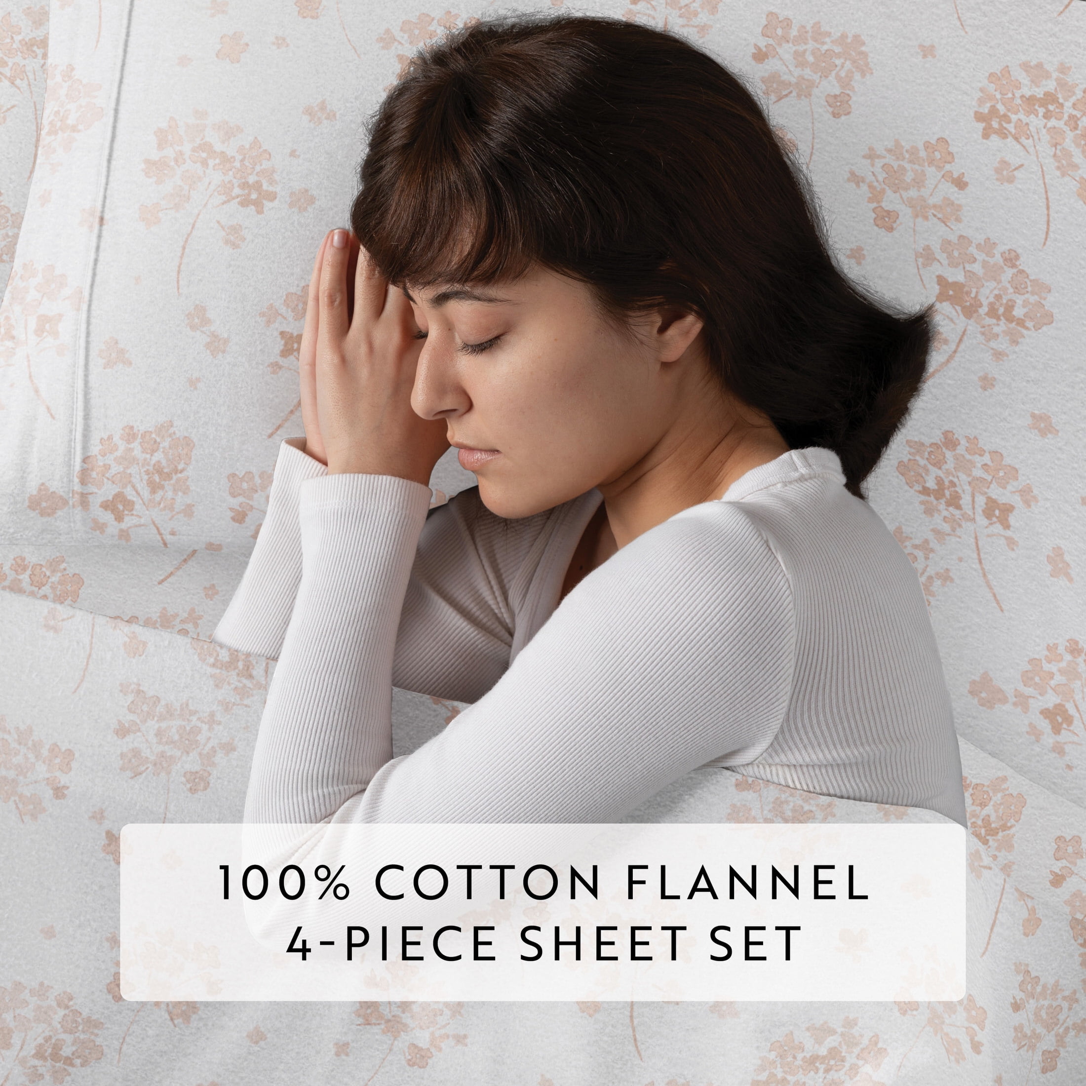 Pink Flower Bunch 4 Piece 100% Cotton Flannel Deep Pocket Sheet Set, Full, by Noble Linens